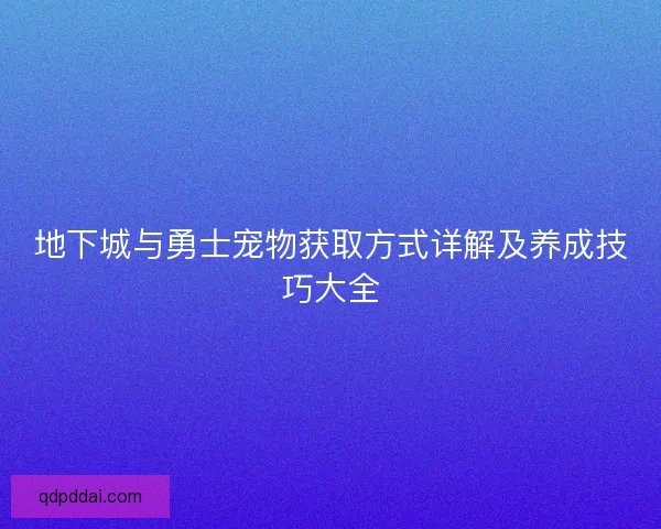 地下城与勇士宠物获取方式详解及养成技巧大全