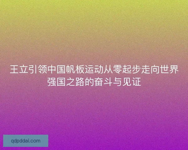 王立引领中国帆板运动从零起步走向世界强国之路的奋斗与见证 王立引领中国帆板运动从零起步走向世界强国之路的奋斗与见证