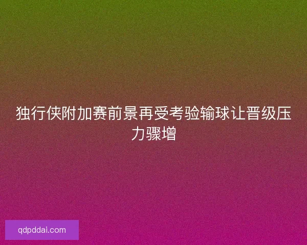 独行侠附加赛前景再受考验输球让晋级压力骤增